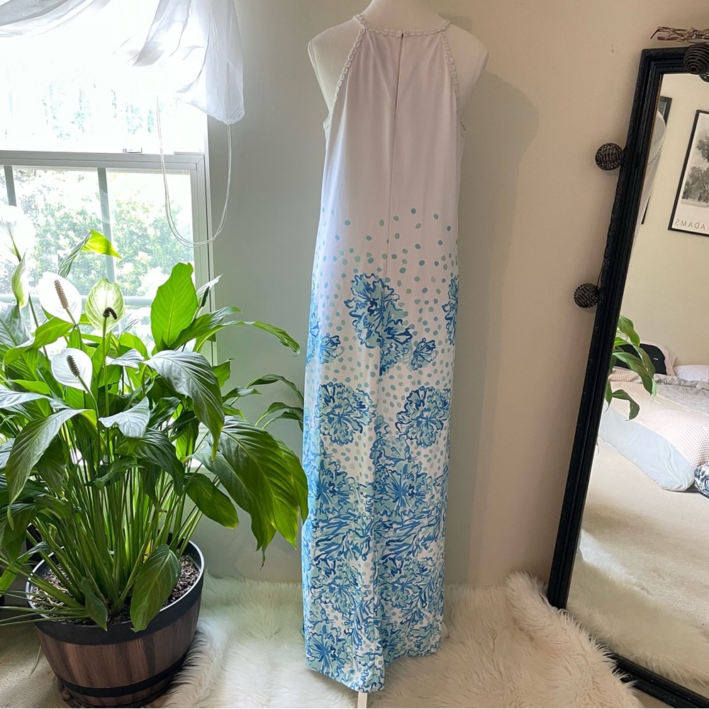 Lilly Pulitzer Pearl Halter Maxi Dress Resort White Karma Camellia Blue 4 - Picture 13 of 16